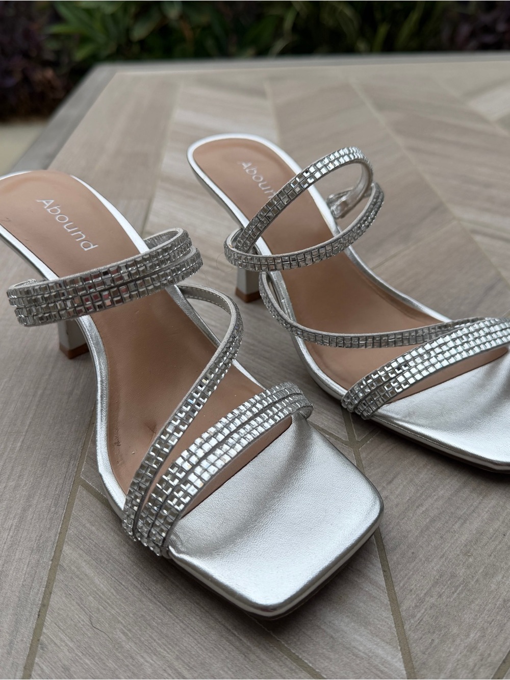 Abound Silver Rhinestone Strappy Slide Heels